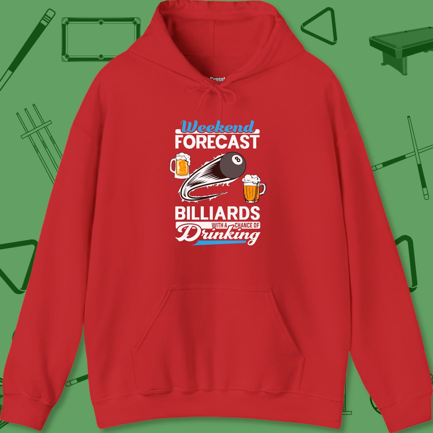 A Hoodie with billiards-themed design from Crossbank Clothing