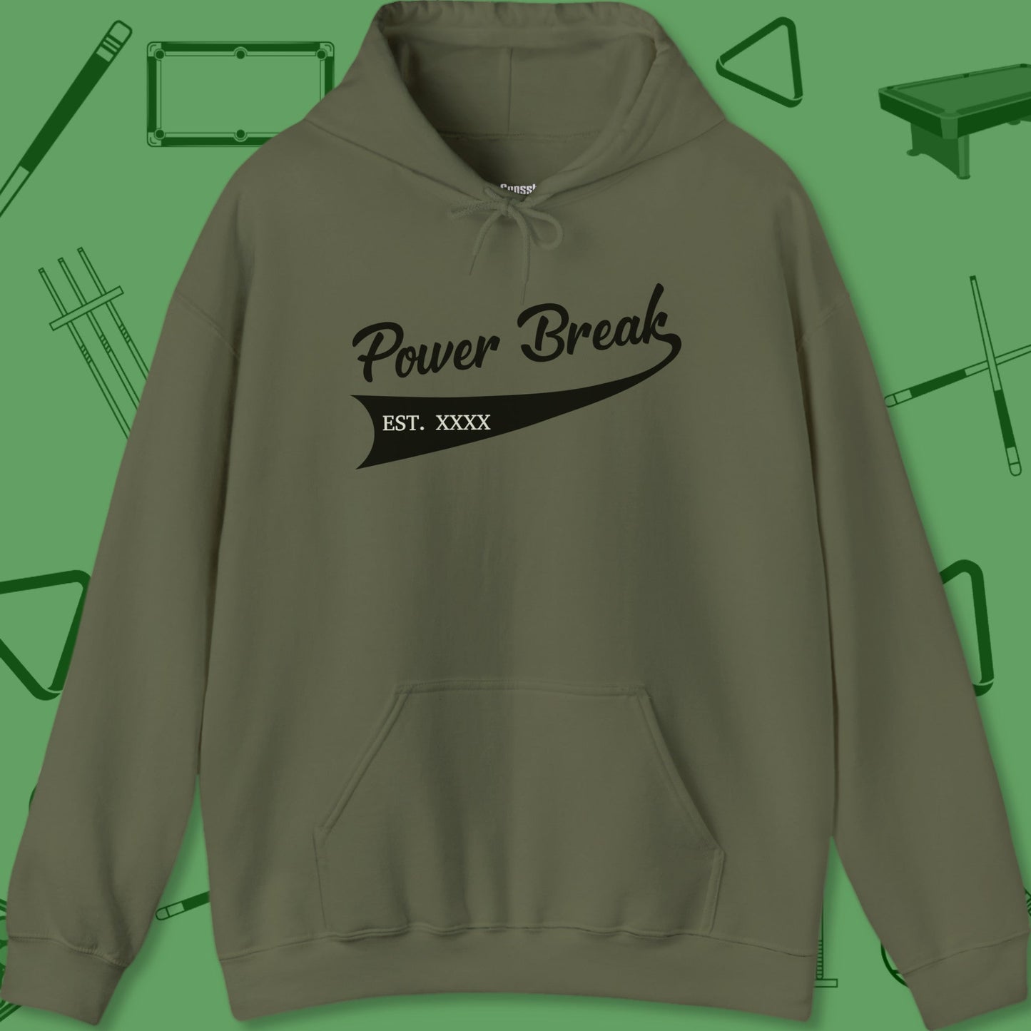 A Hoodie with billiards-themed design from Crossbank Clothing