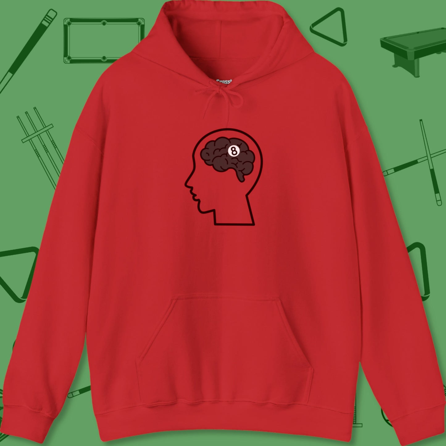 A Hoodie with billiards-themed design from Crossbank Clothing