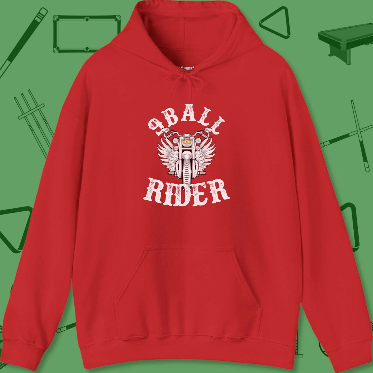 A Hoodie with billiards-themed design from Crossbank Clothing