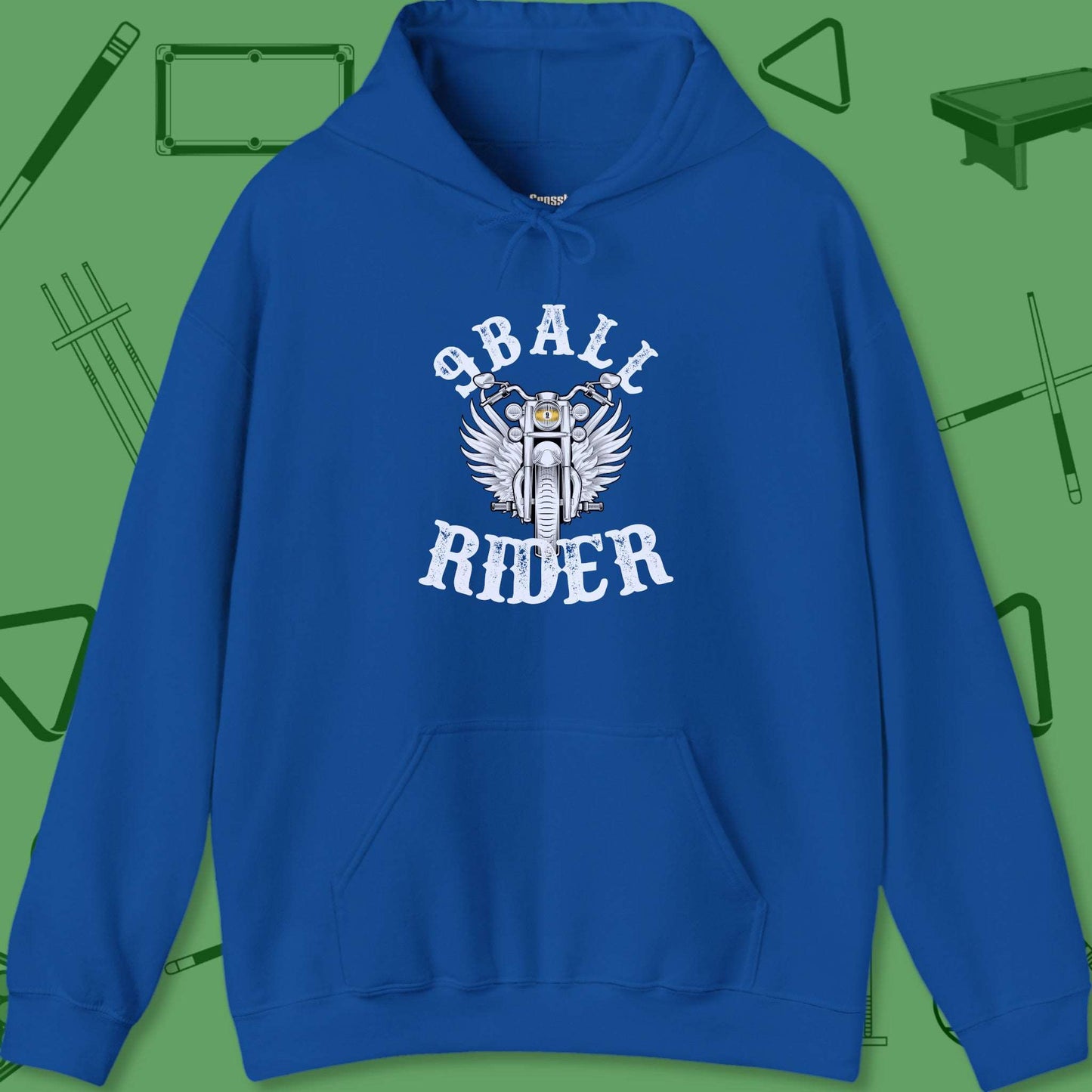 A Hoodie with billiards-themed design from Crossbank Clothing