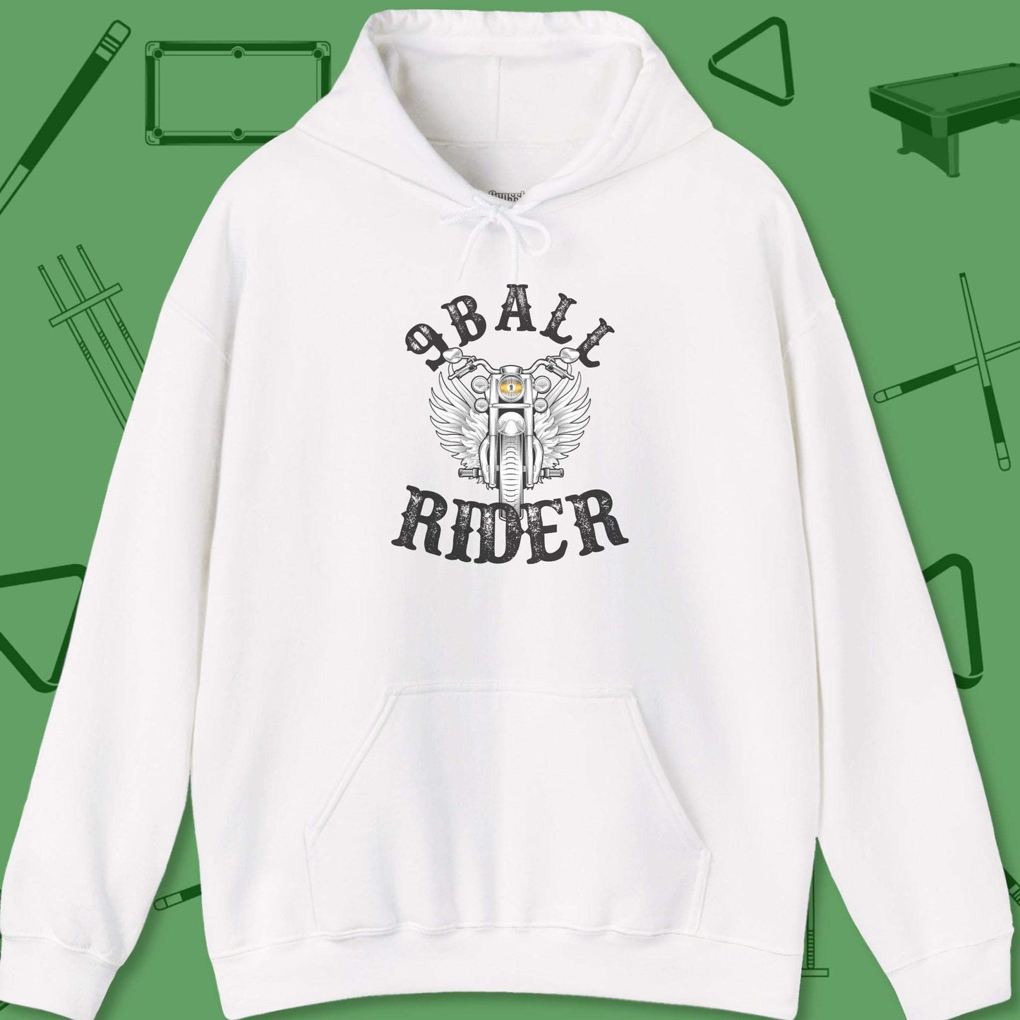 A Hoodie with billiards-themed design from Crossbank Clothing