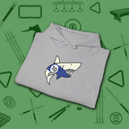Pool Shark Hoodie, in Sport Grey color, billiards shirt, folded view