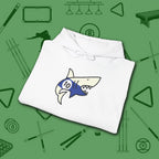 Pool Shark Hoodie, in White color, billiards shirt, folded view