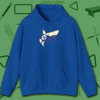 Pool Shark Hoodie, in Royal color, billiards shirt, front view
