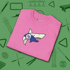 Pool Shark T-Shirt, in Azalea color, billiards shirt, folded view