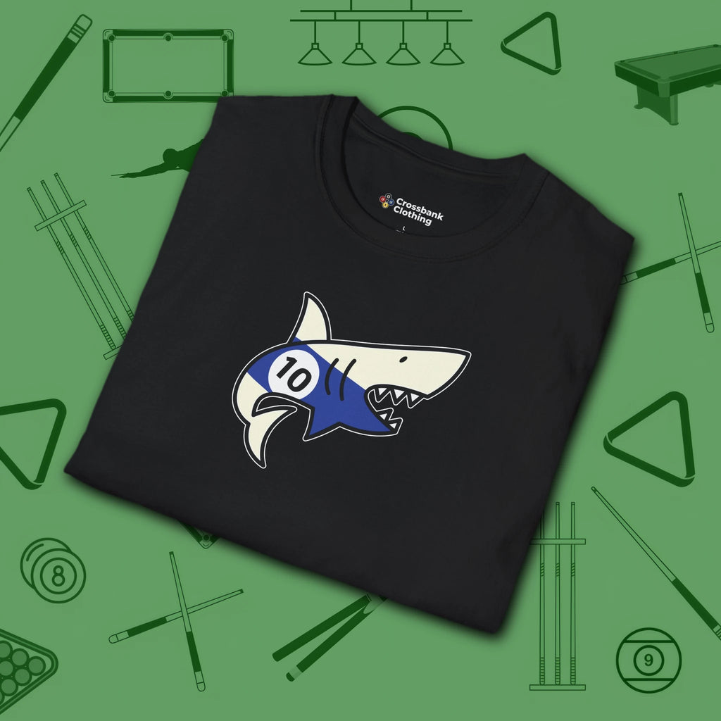 Pool Shark T-Shirt, in Black color, billiards shirt, folded view