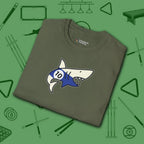 Pool Shark T-Shirt, in Military Green color, billiards shirt, folded view