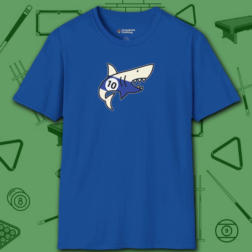 Pool Shark T-Shirt, in Royal color, billiards shirt, front view