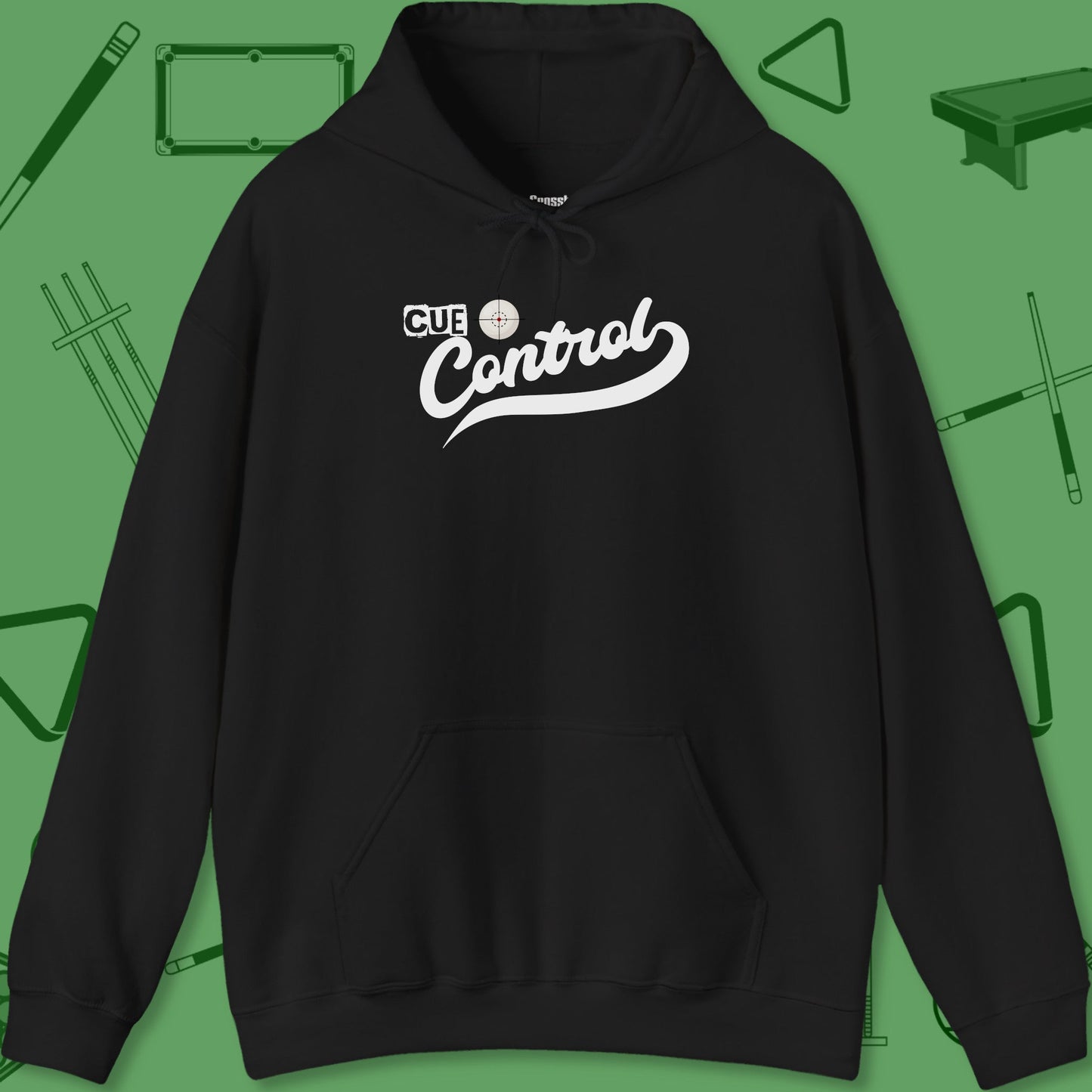 A Hoodie with billiards-themed design from Crossbank Clothing