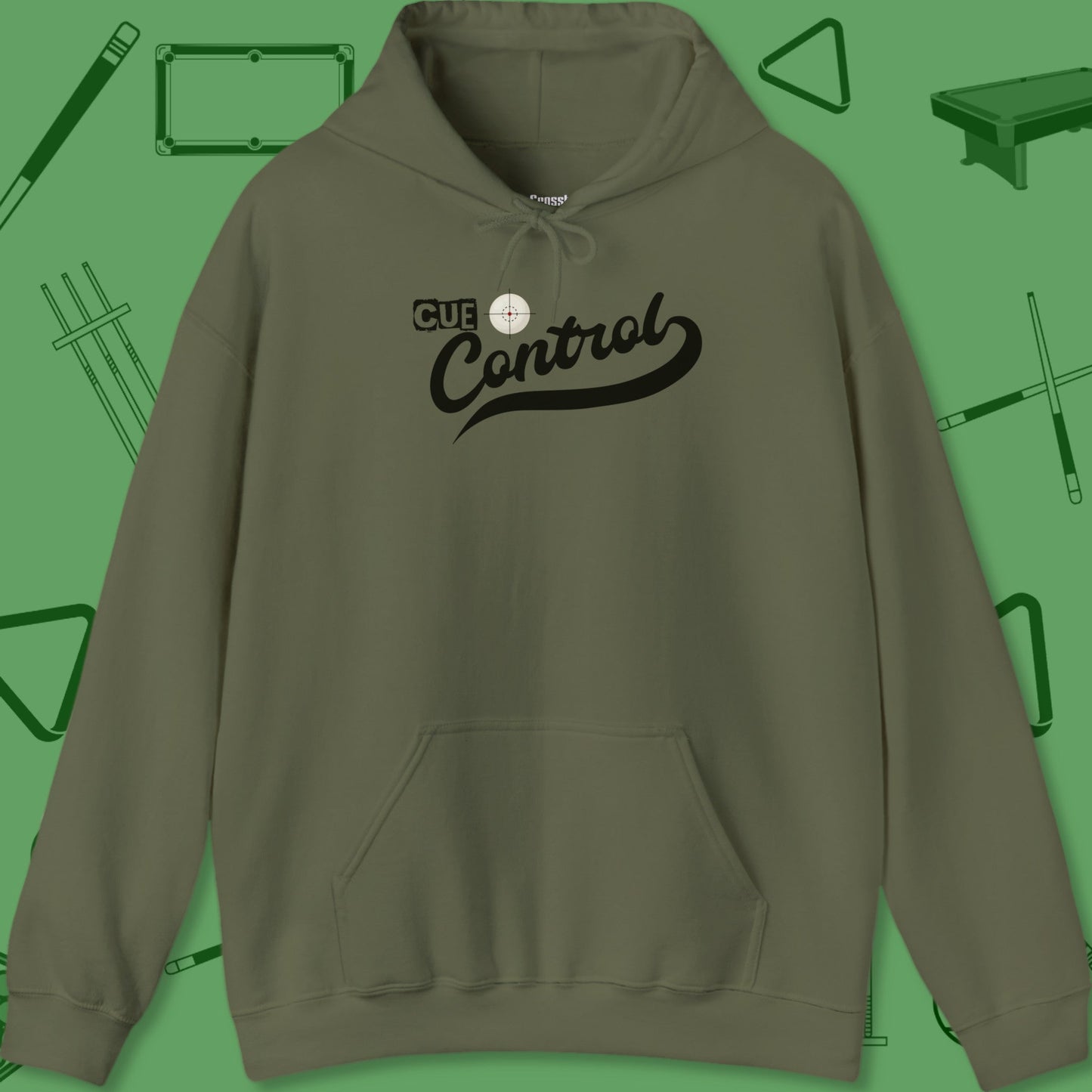 A Hoodie with billiards-themed design from Crossbank Clothing