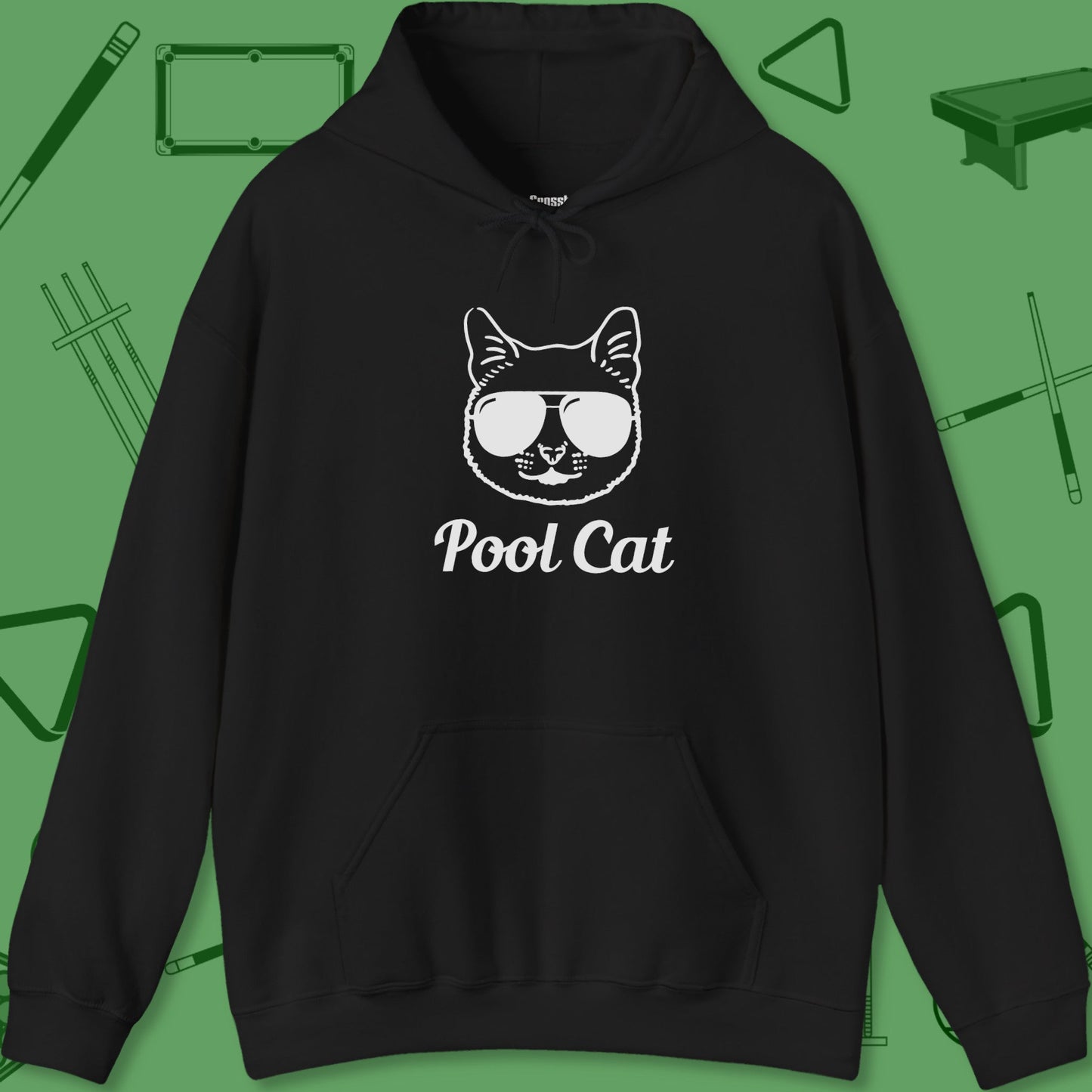 A Hoodie with billiards-themed design from Crossbank Clothing