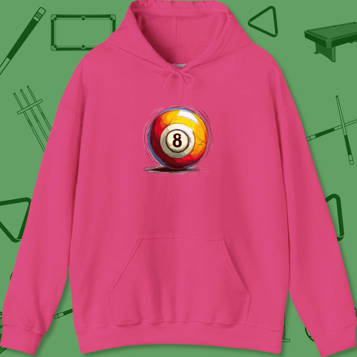 A Hoodie with billiards-themed design from Crossbank Clothing