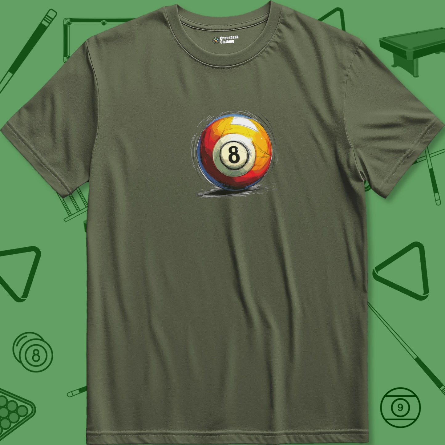 A T-Shirt with billiards-themed design from Crossbank Clothing