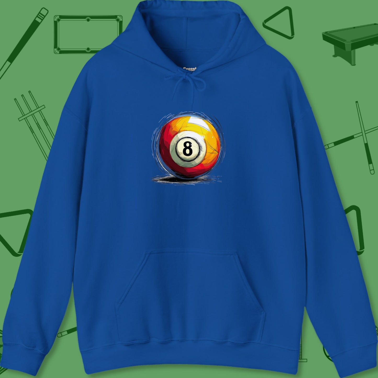 A Hoodie with billiards-themed design from Crossbank Clothing