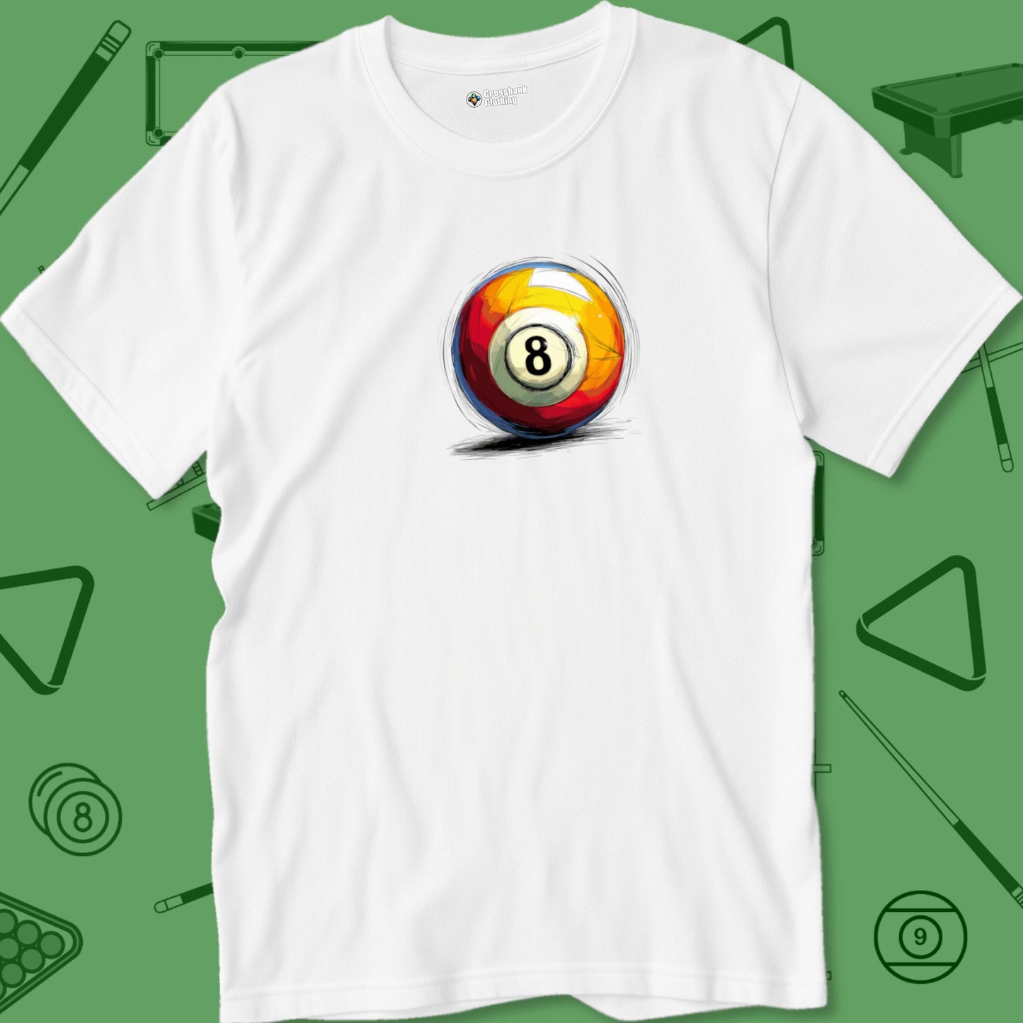 A T-Shirt with billiards-themed design from Crossbank Clothing