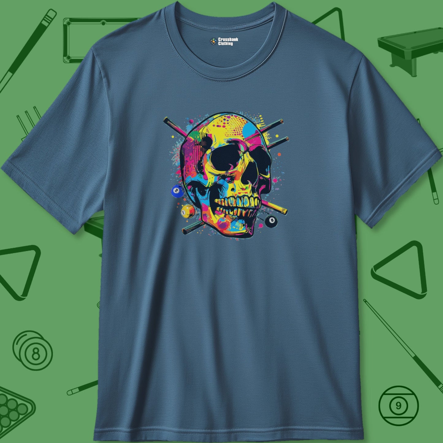 A T-Shirt with billiards-themed design from Crossbank Clothing