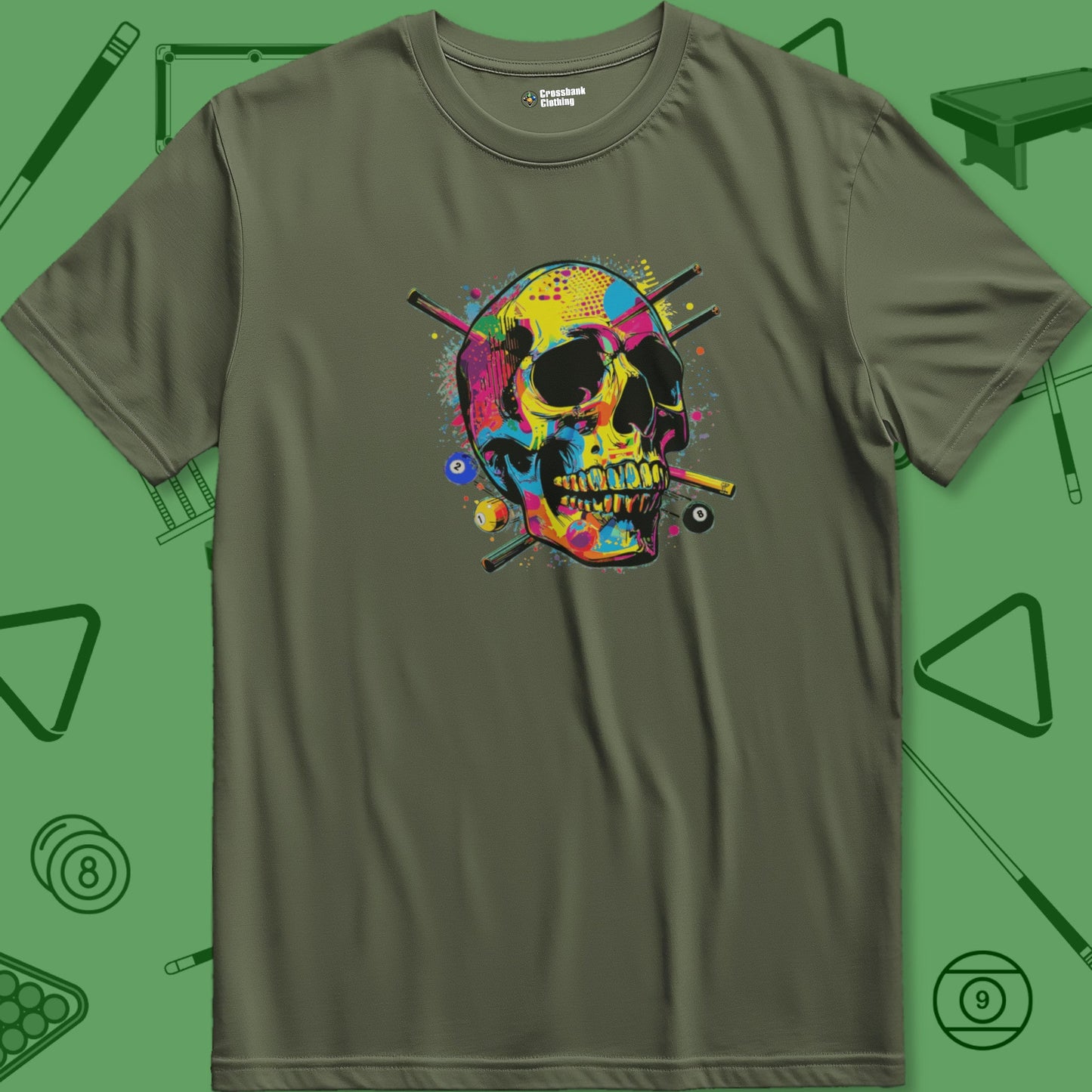 A T-Shirt with billiards-themed design from Crossbank Clothing