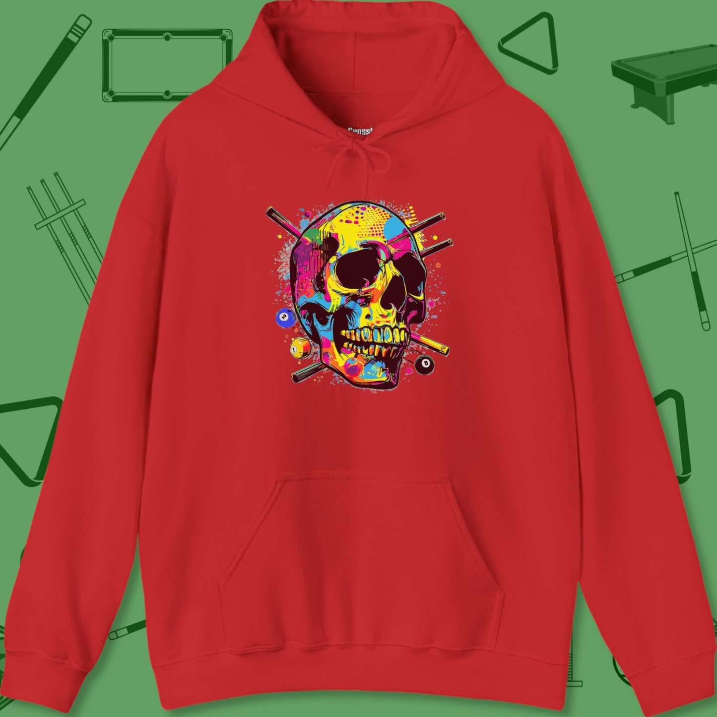 A Hoodie with billiards-themed design from Crossbank Clothing