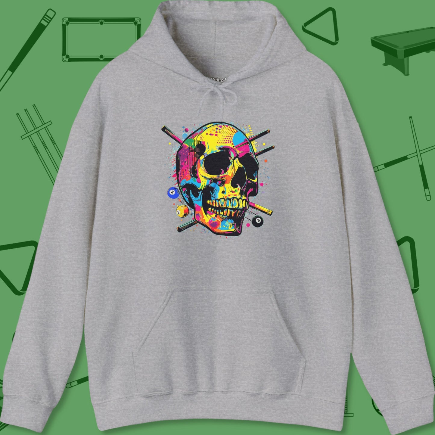 A Hoodie with billiards-themed design from Crossbank Clothing