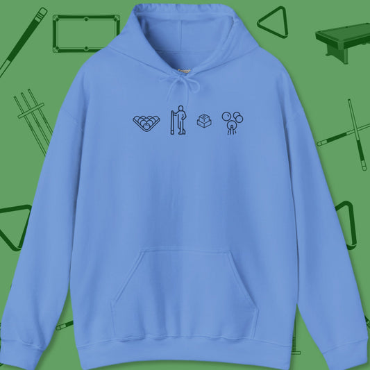 A Hoodie with billiards-themed design from Crossbank Clothing