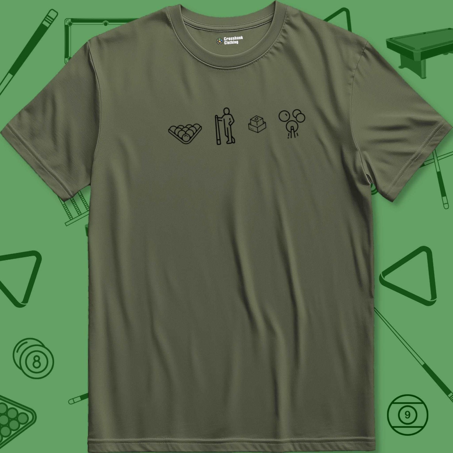 A T-Shirt with billiards-themed design from Crossbank Clothing