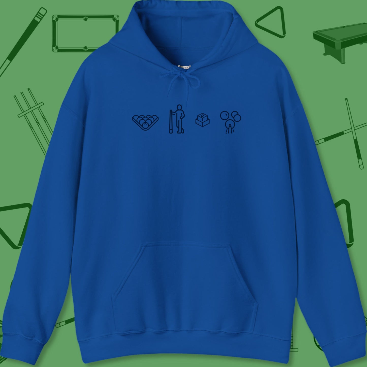 A Hoodie with billiards-themed design from Crossbank Clothing