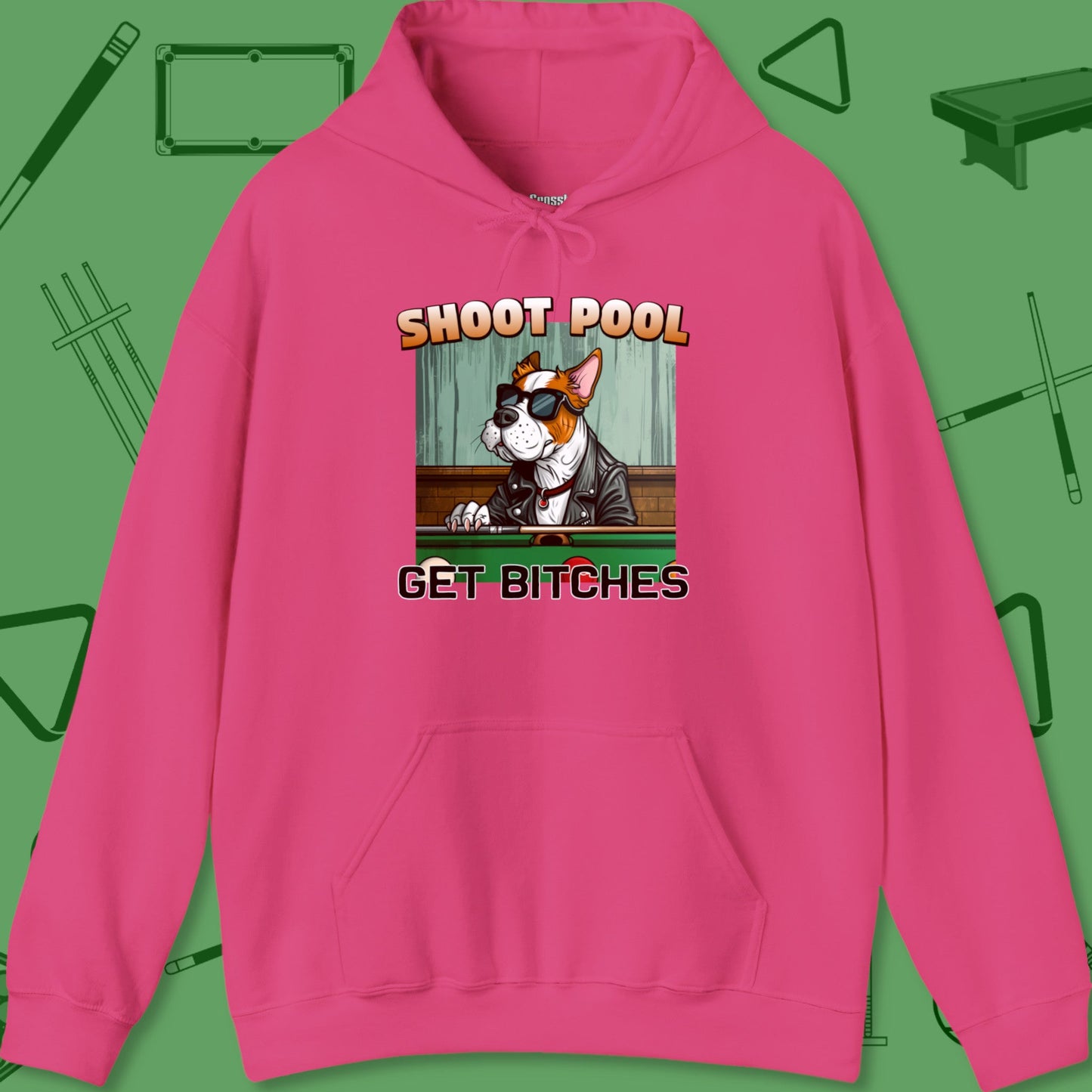 A Hoodie with billiards-themed design from Crossbank Clothing