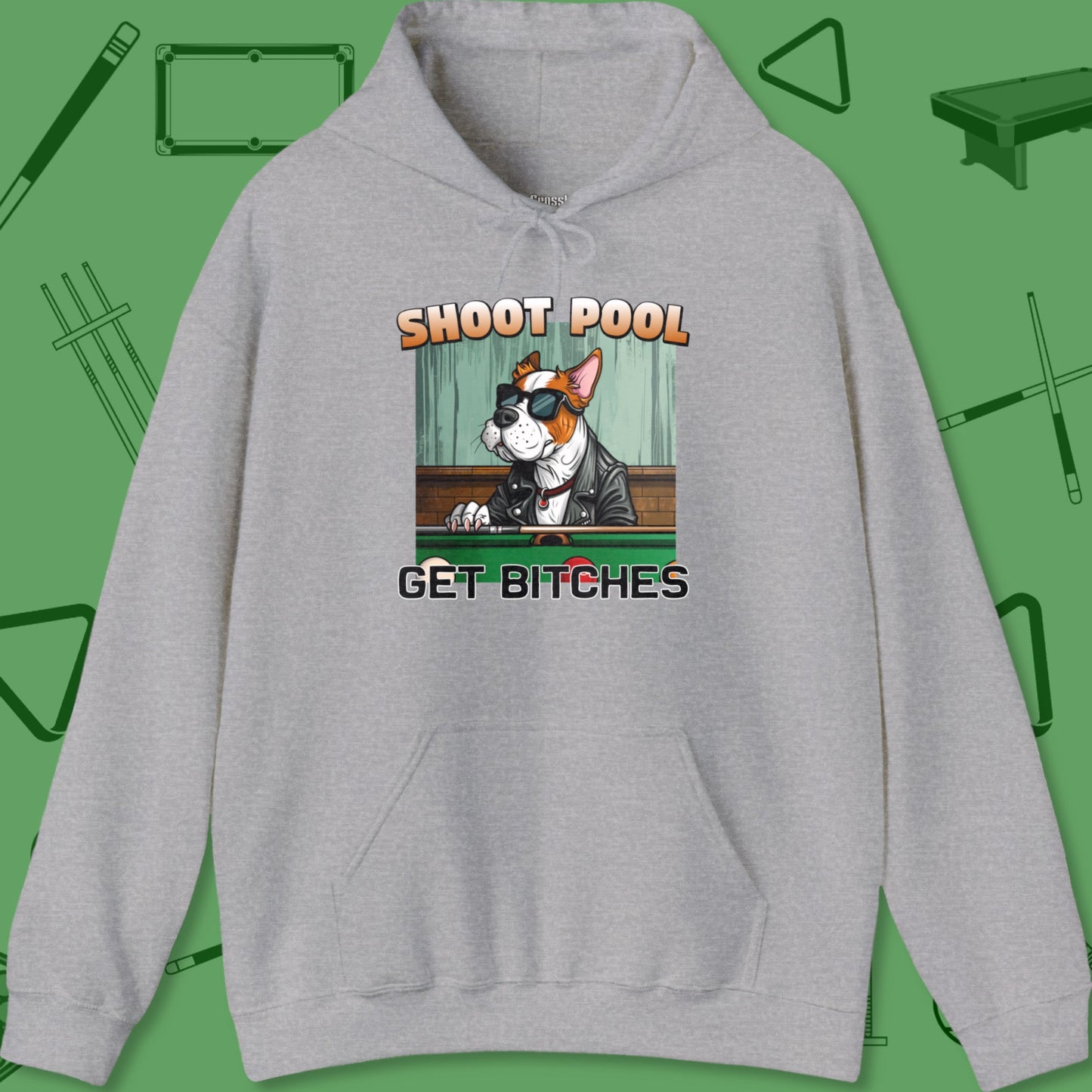 A Hoodie with billiards-themed design from Crossbank Clothing