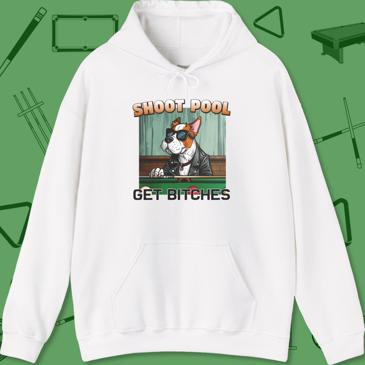 A Hoodie with billiards-themed design from Crossbank Clothing