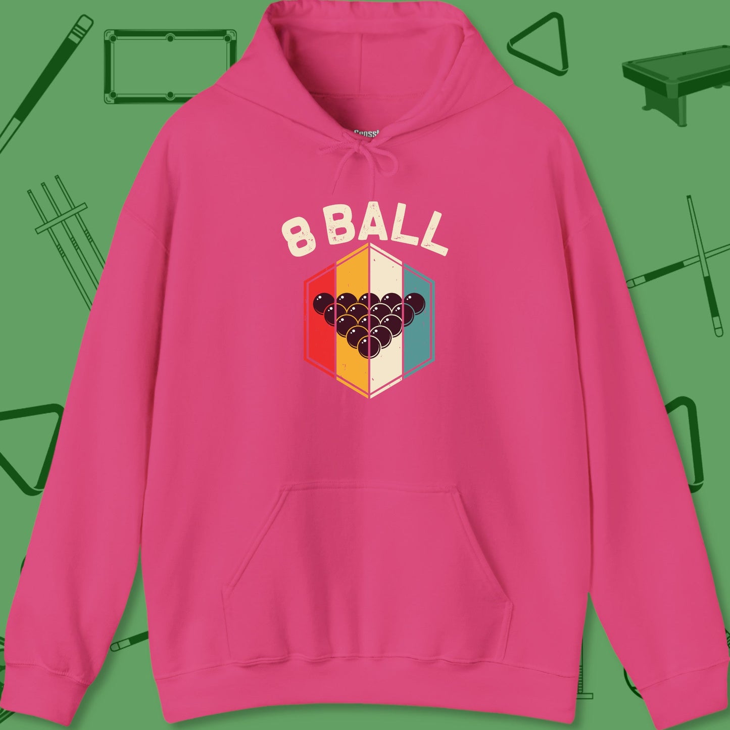 A Hoodie with billiards-themed design from Crossbank Clothing