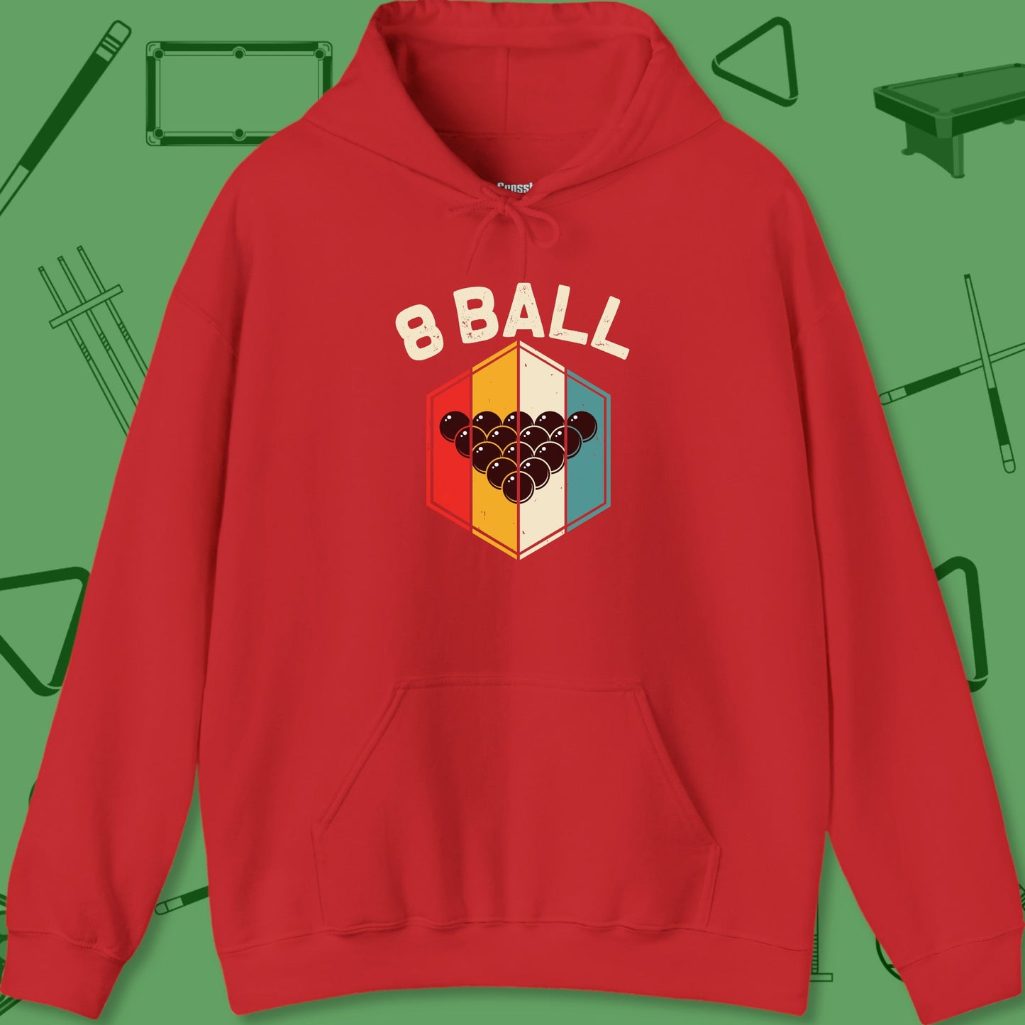 A Hoodie with billiards-themed design from Crossbank Clothing