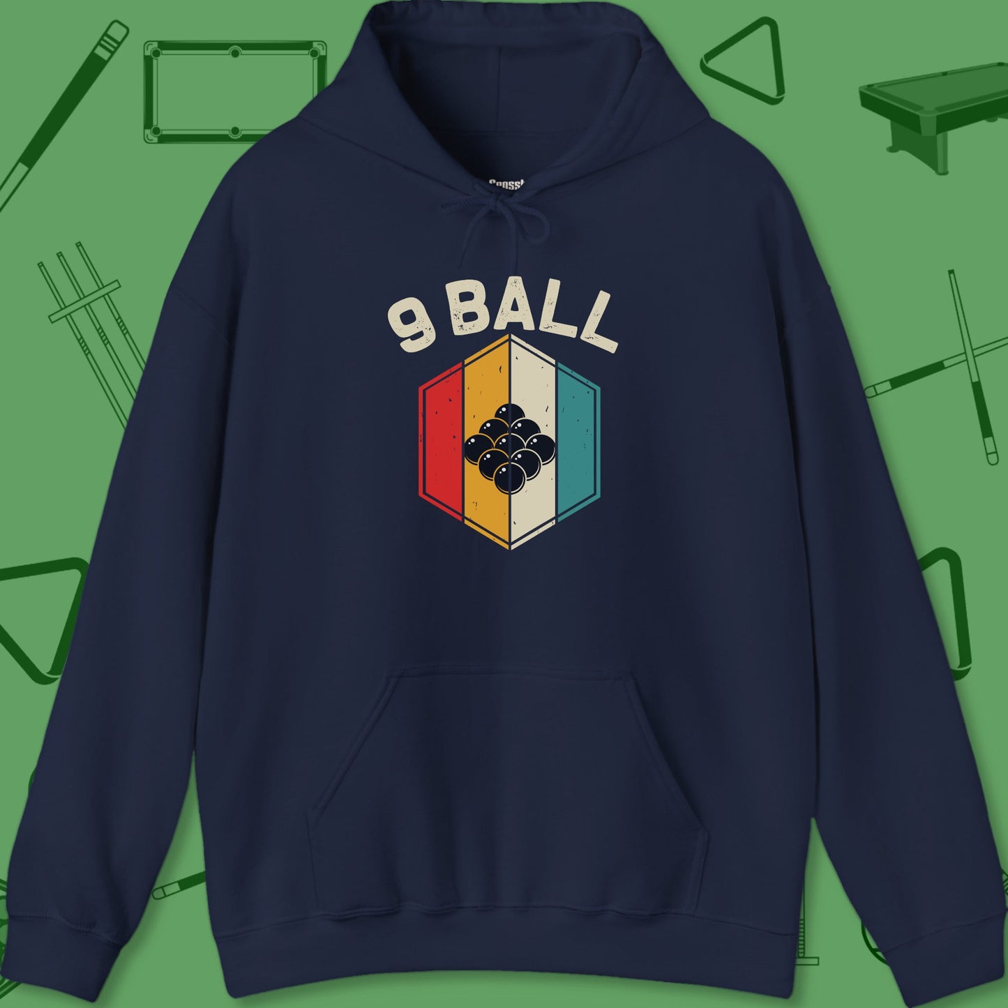 A Hoodie with billiards-themed design from Crossbank Clothing