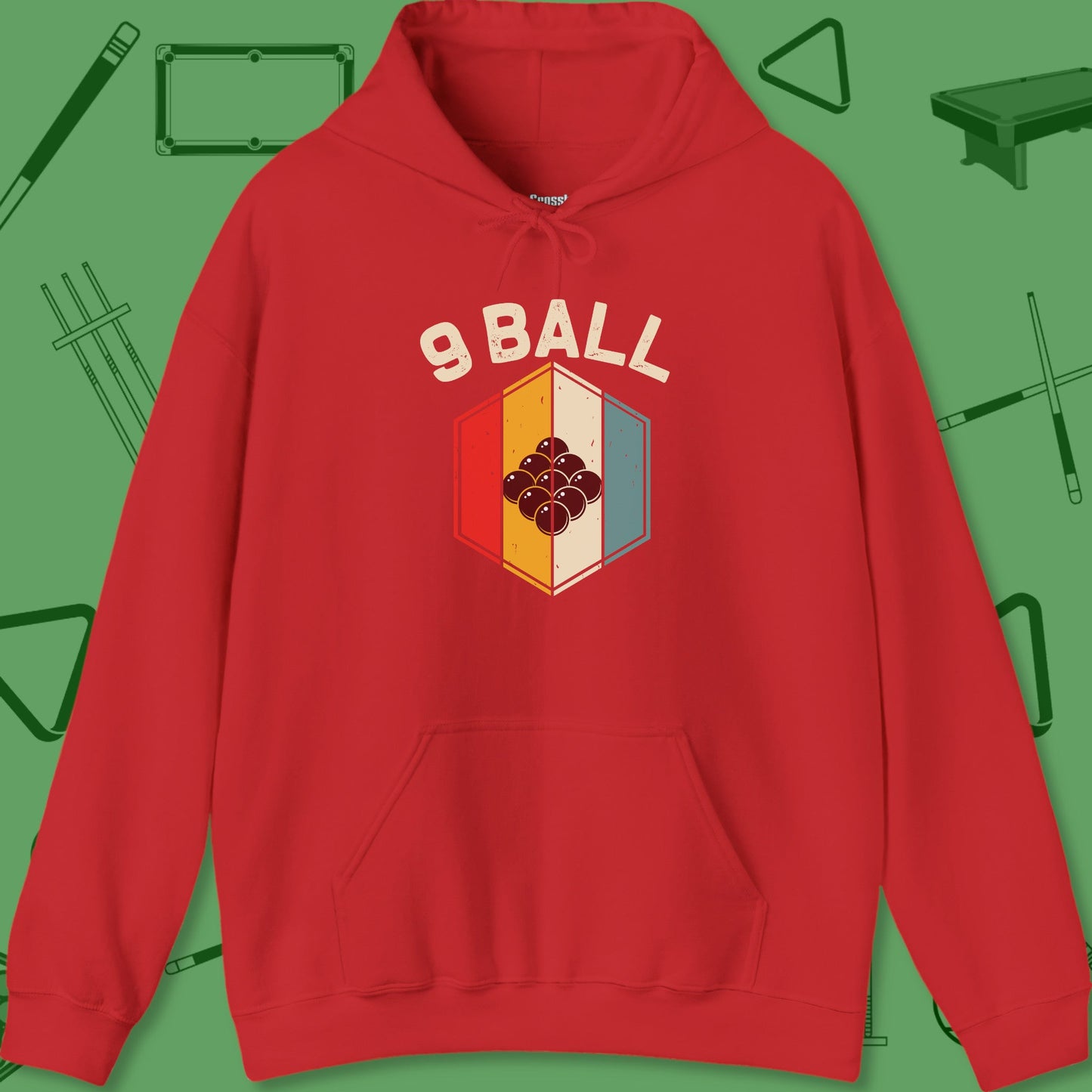 A Hoodie with billiards-themed design from Crossbank Clothing