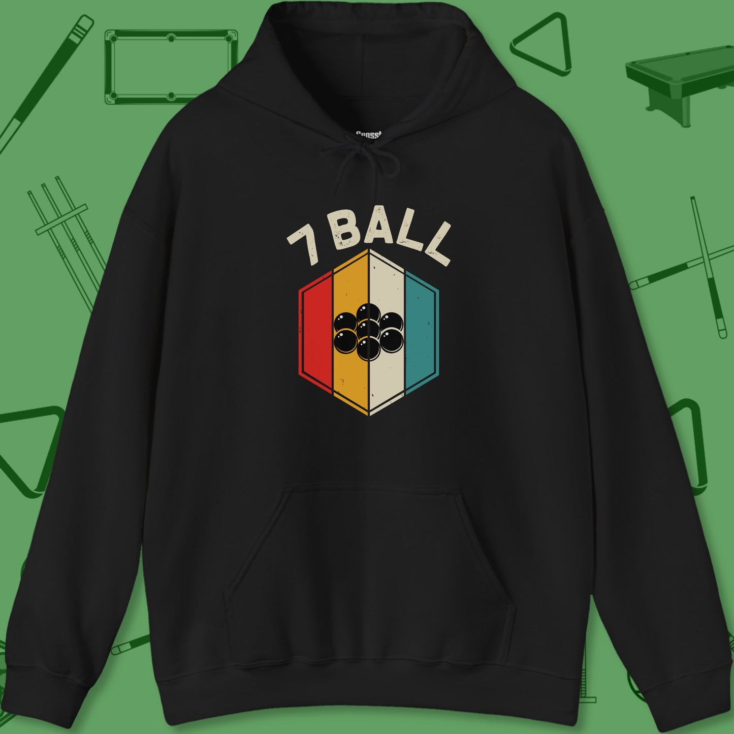 A Hoodie with billiards-themed design from Crossbank Clothing