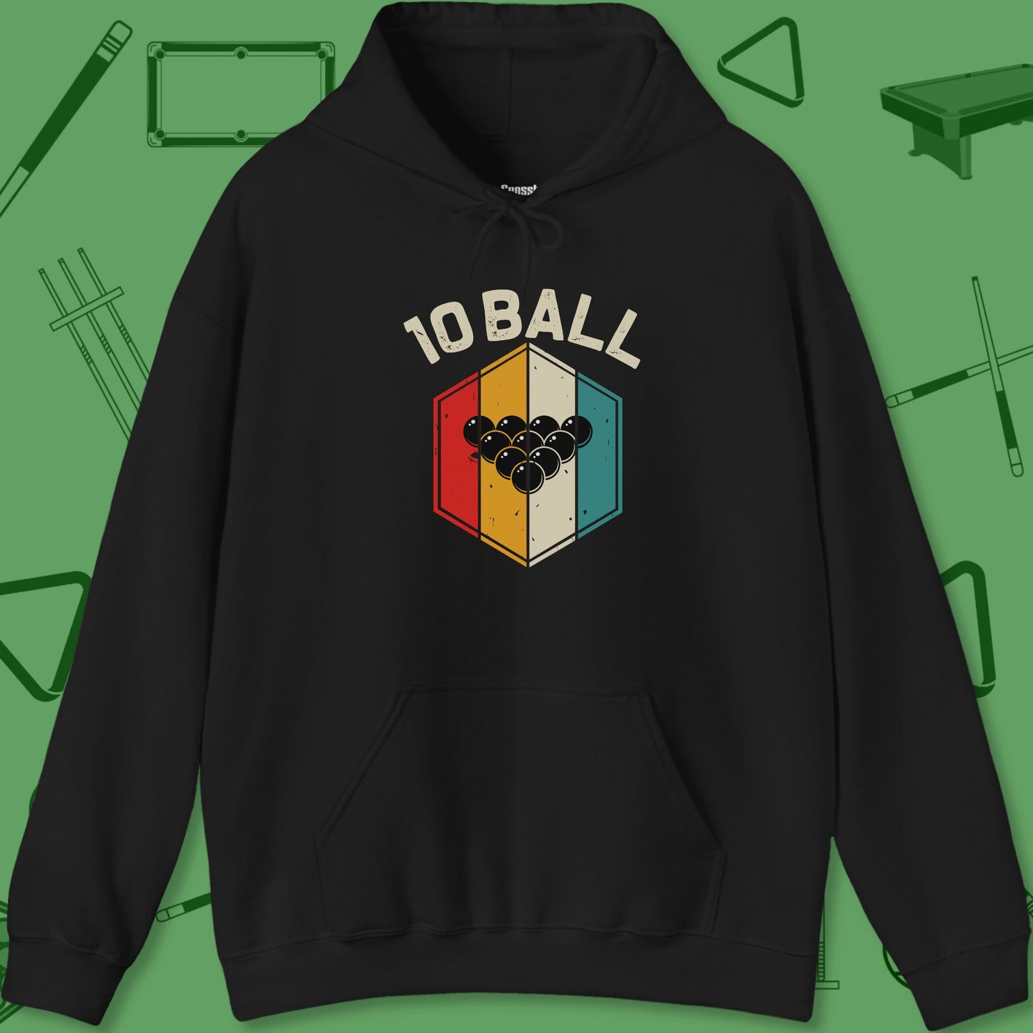 A Hoodie with billiards-themed design from Crossbank Clothing