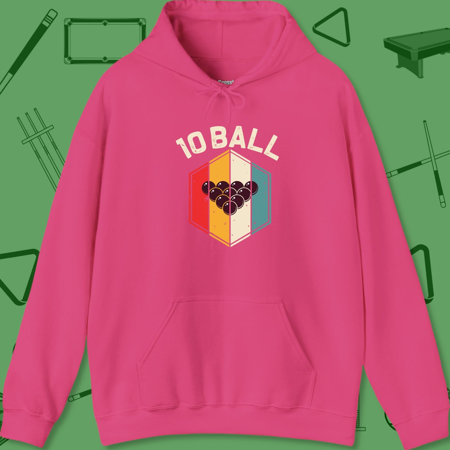 A Hoodie with billiards-themed design from Crossbank Clothing