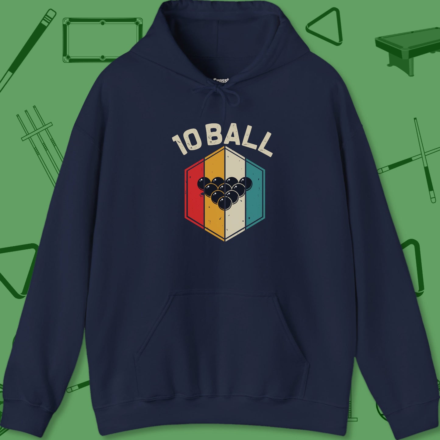 A Hoodie with billiards-themed design from Crossbank Clothing