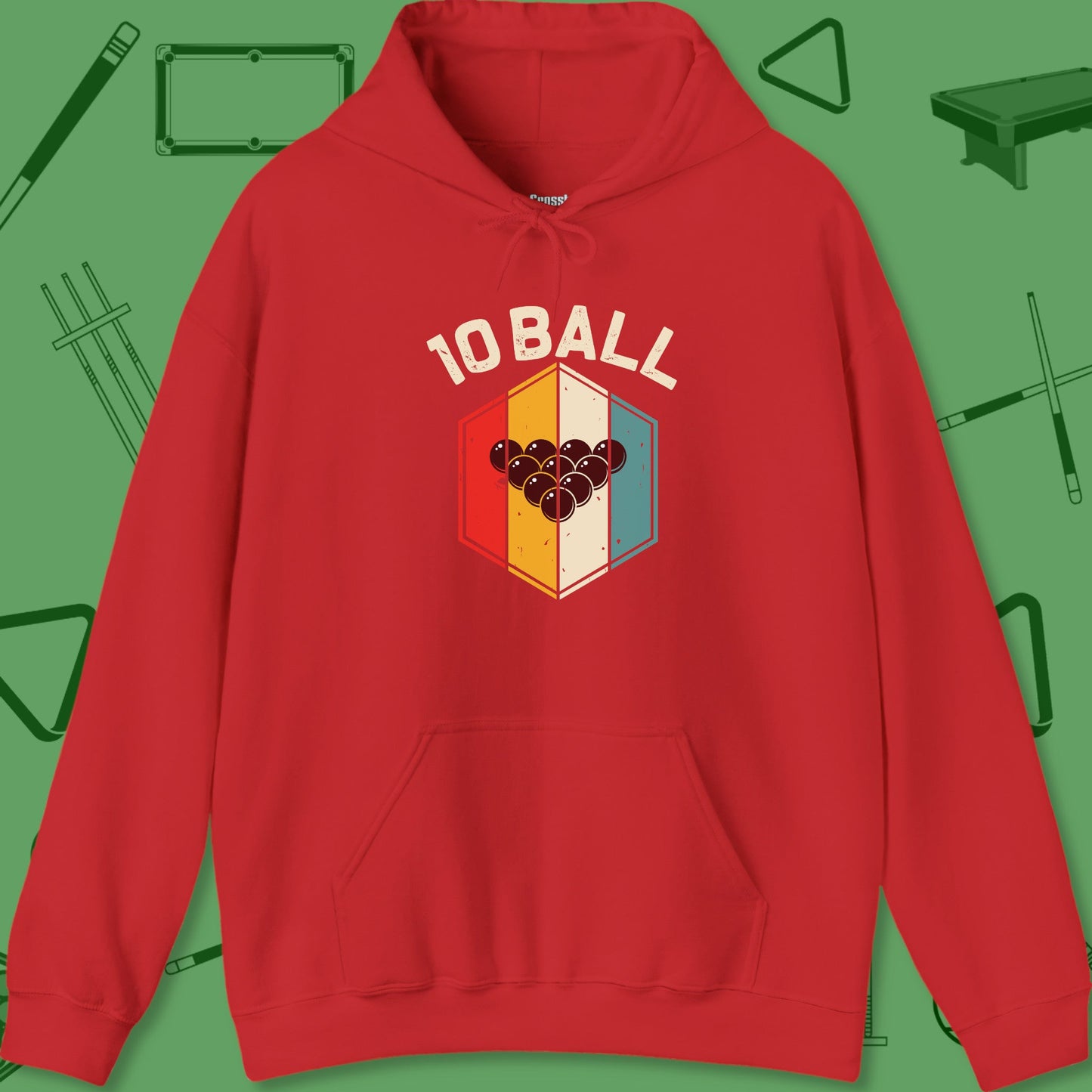 A Hoodie with billiards-themed design from Crossbank Clothing