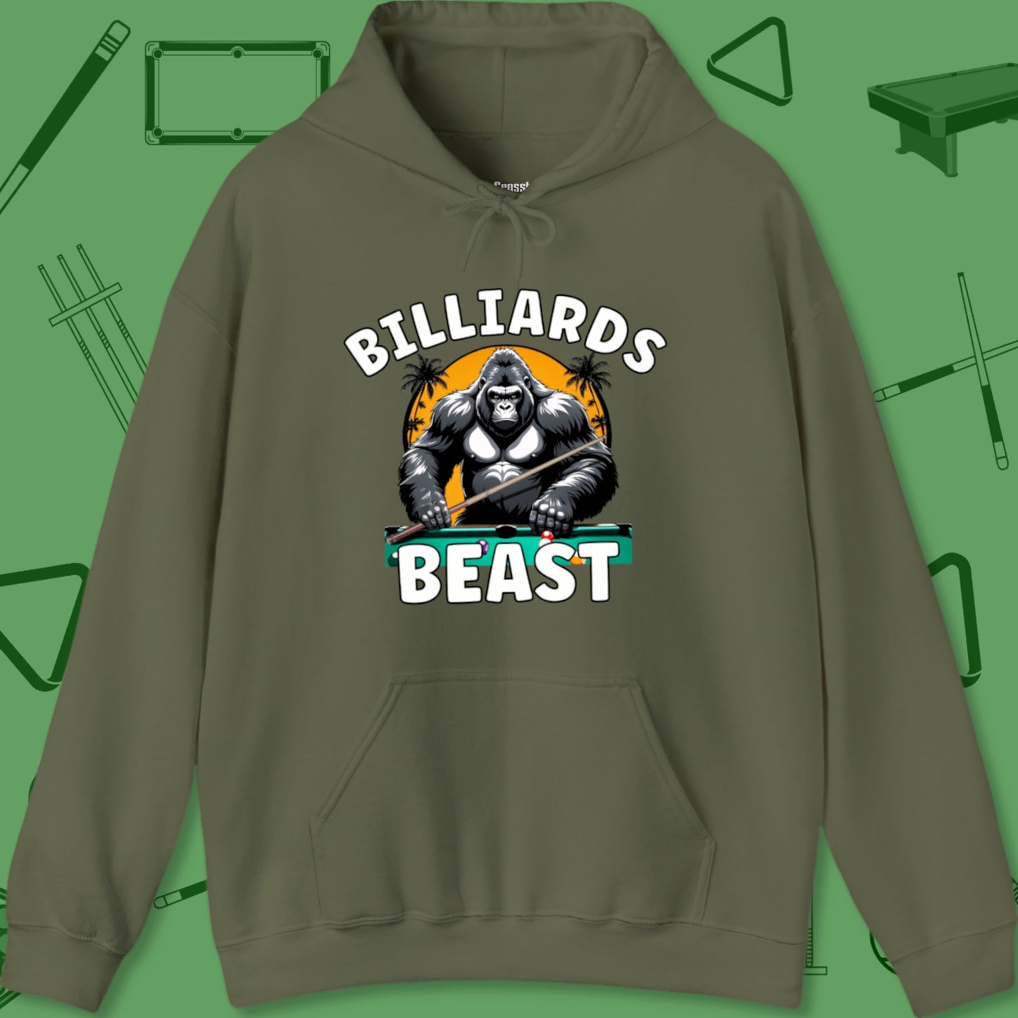 A Hoodie with billiards-themed design from Crossbank Clothing