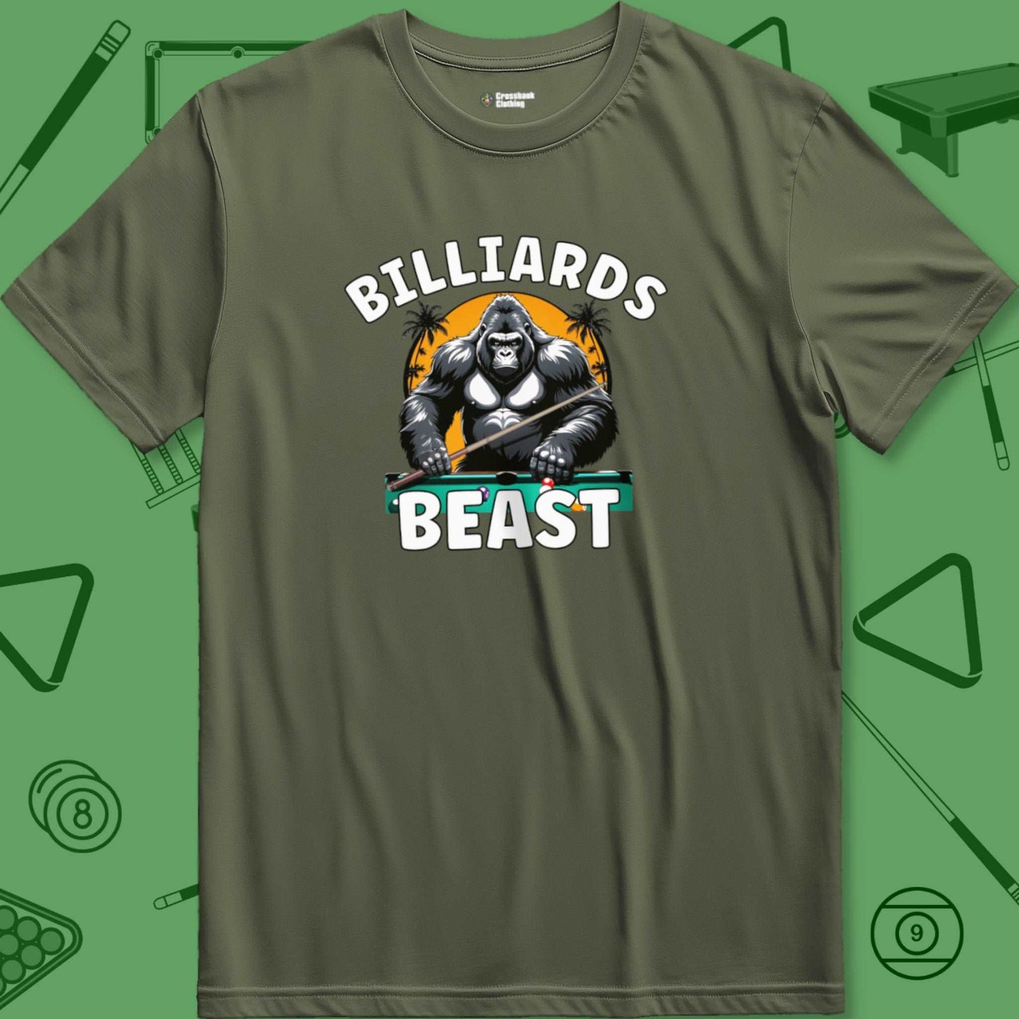 A T-Shirt with billiards-themed design from Crossbank Clothing