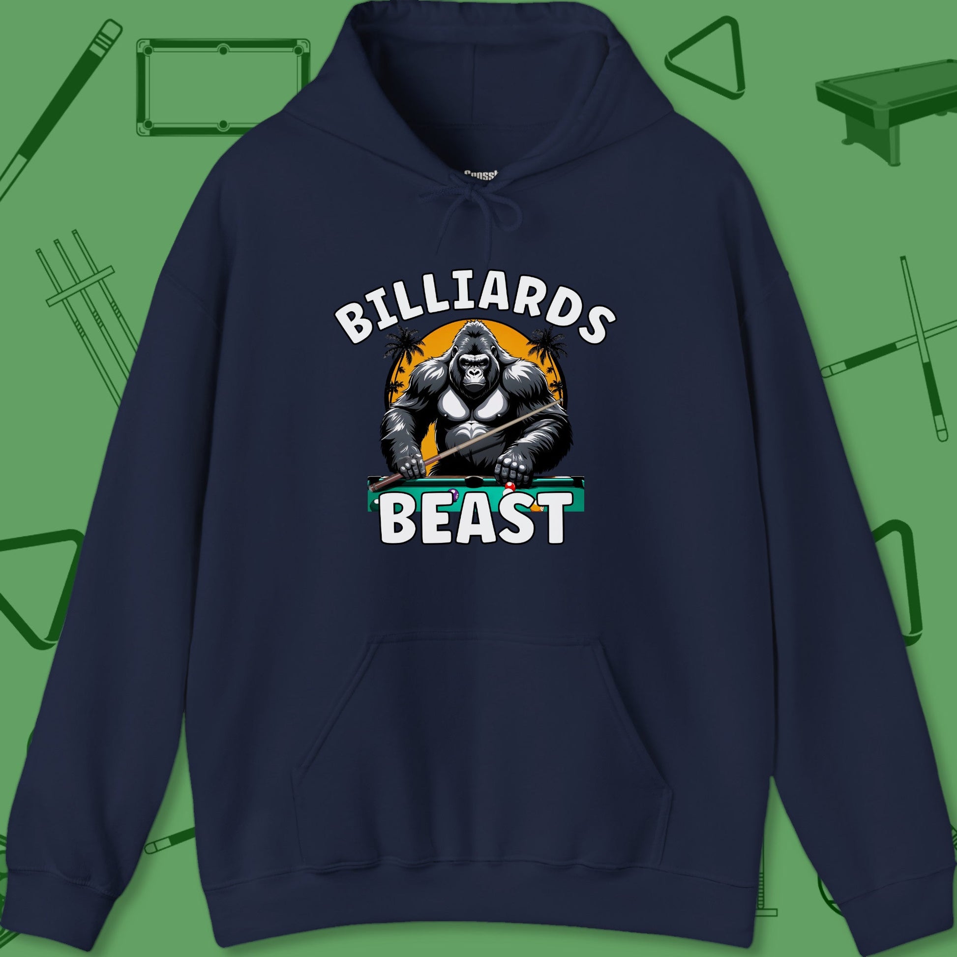 A Hoodie with billiards-themed design from Crossbank Clothing