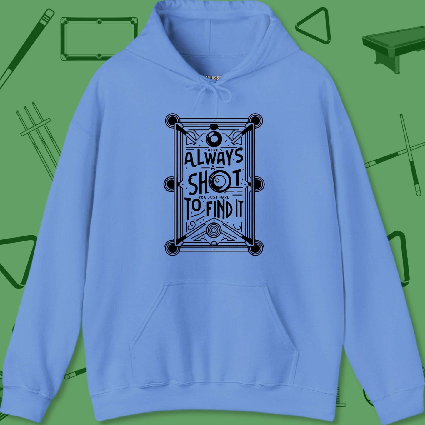 A Hoodie with billiards-themed design from Crossbank Clothing