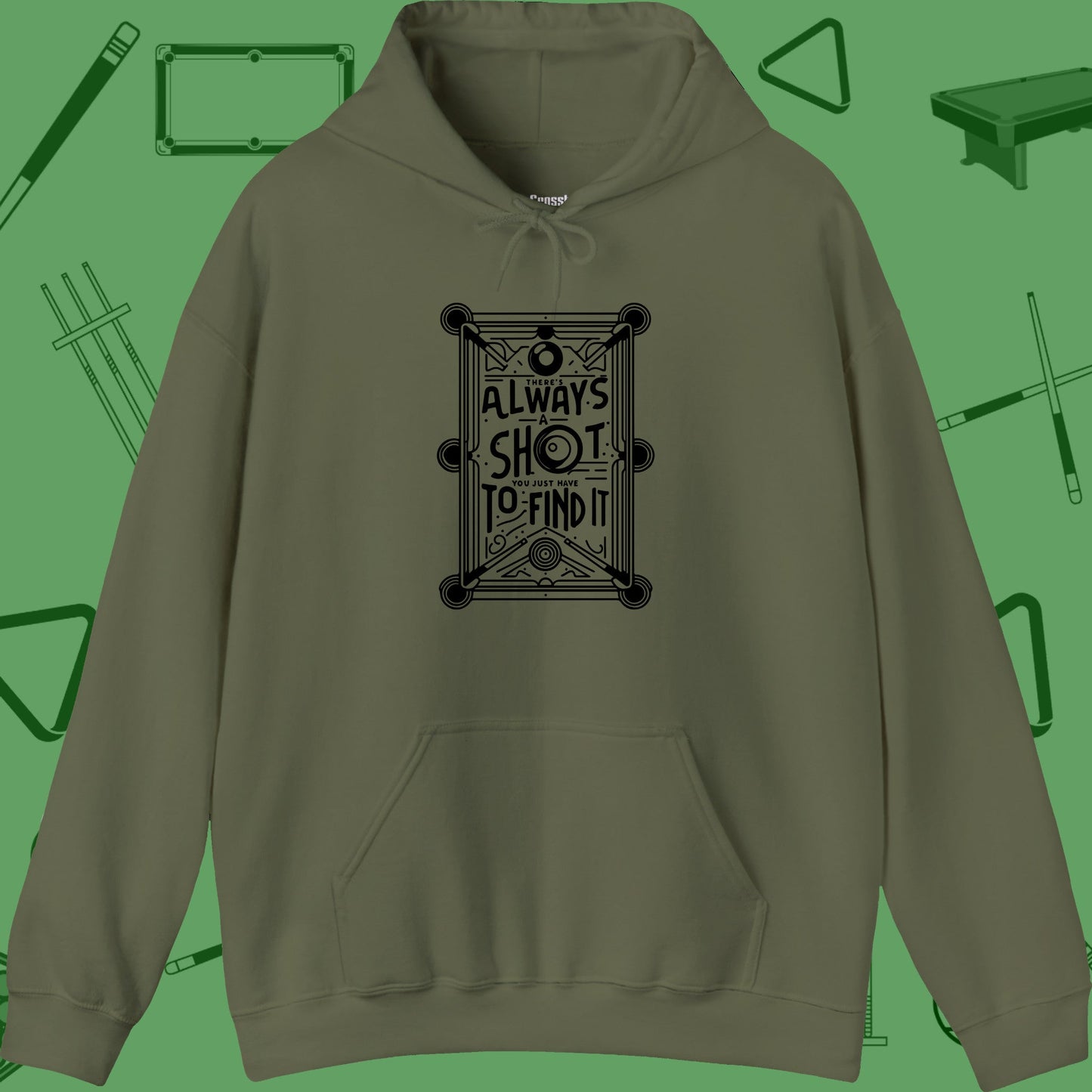 A Hoodie with billiards-themed design from Crossbank Clothing