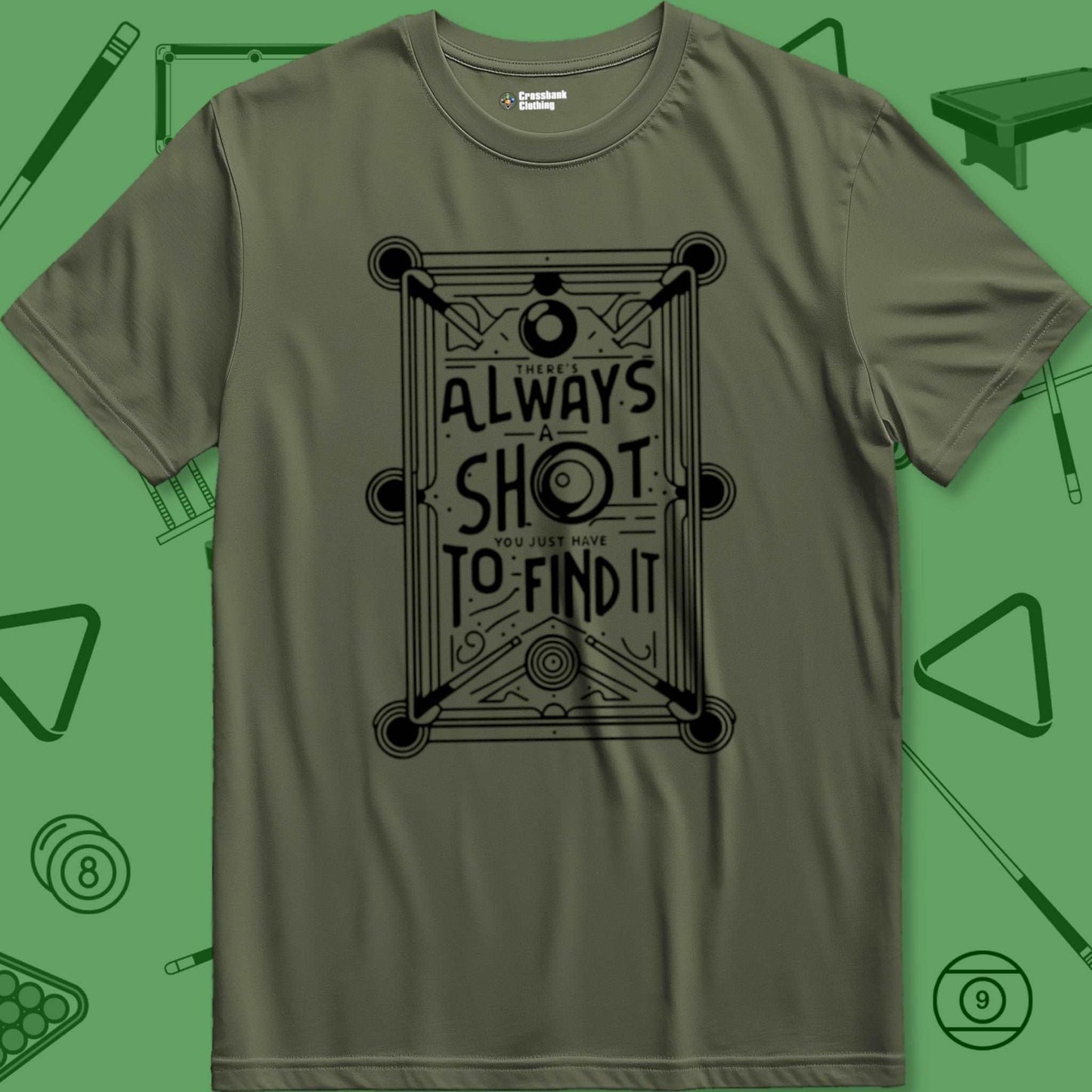 A T-Shirt with billiards-themed design from Crossbank Clothing