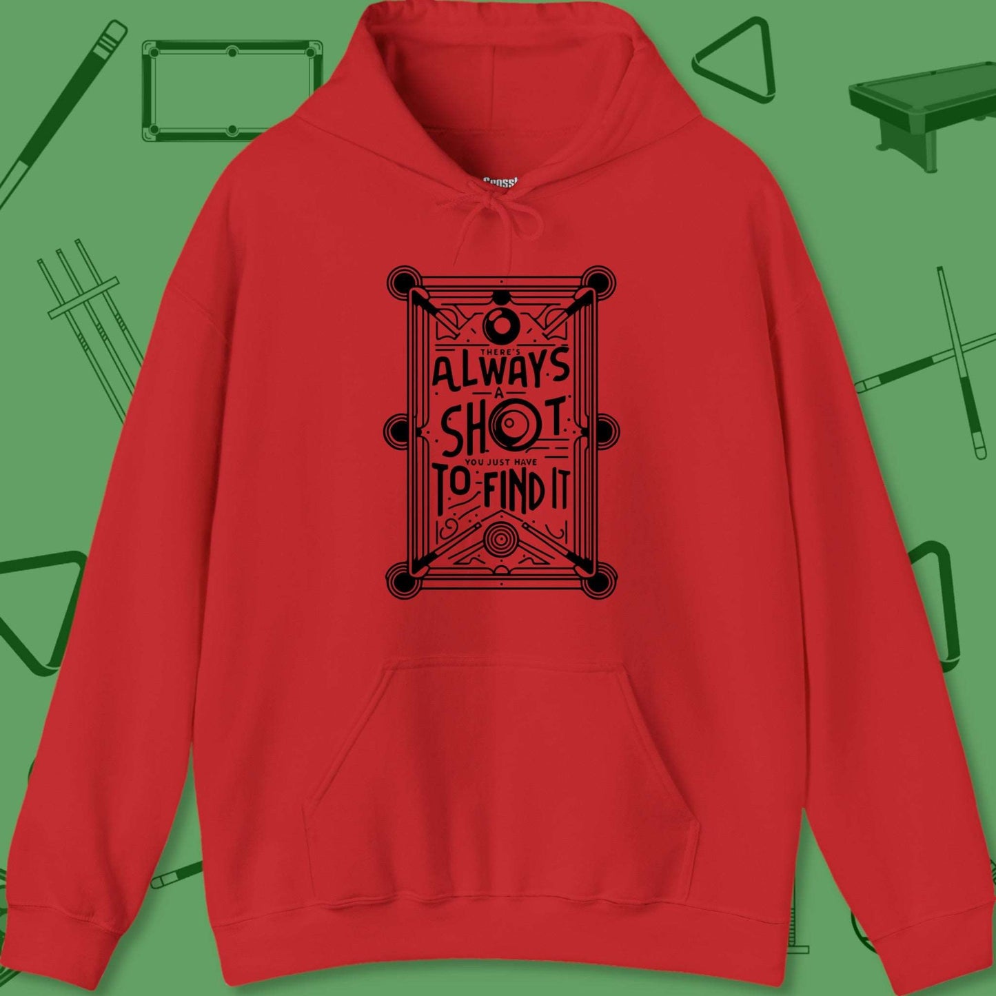 A Hoodie with billiards-themed design from Crossbank Clothing