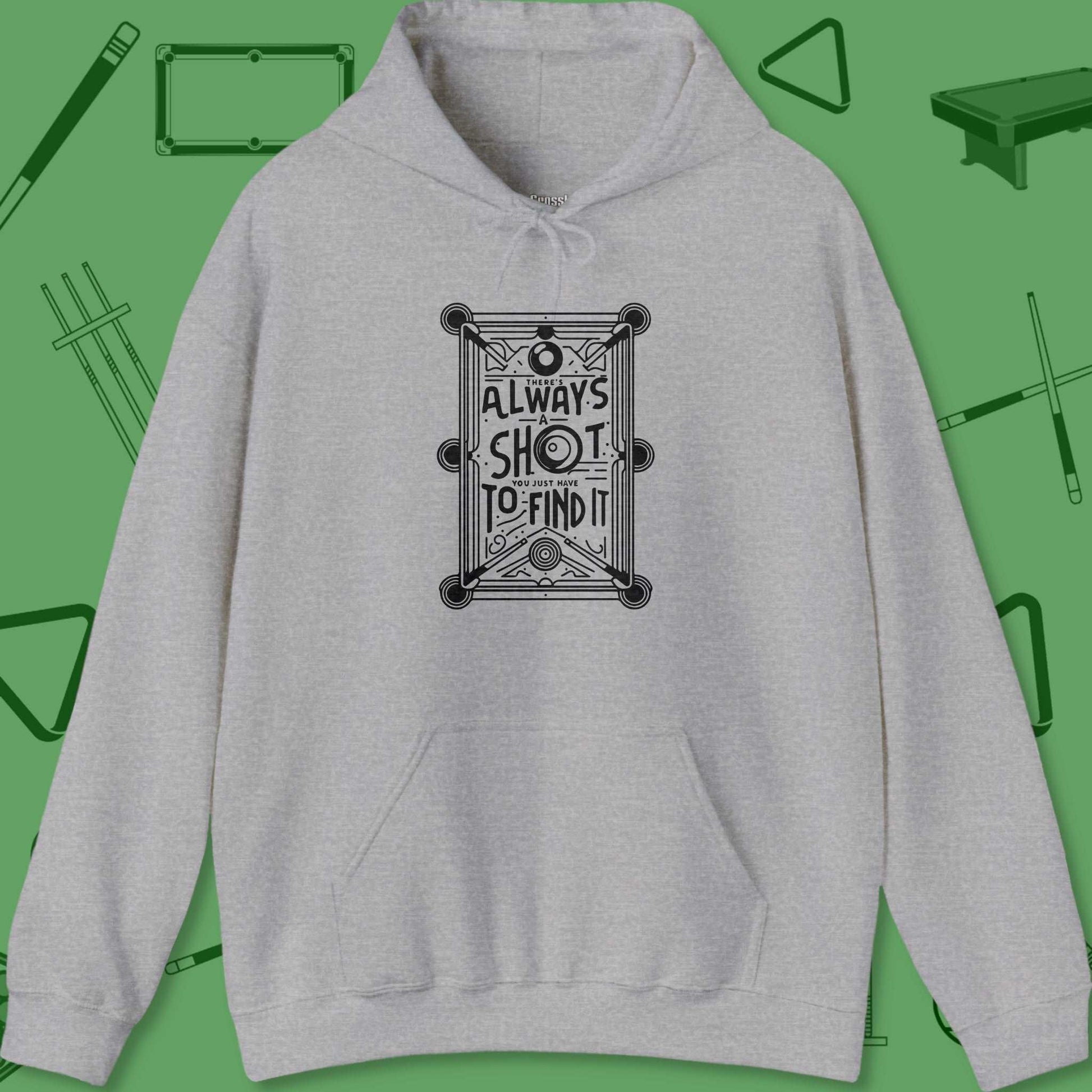 A Hoodie with billiards-themed design from Crossbank Clothing