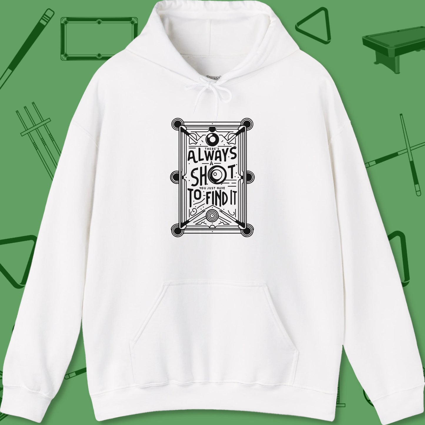 A Hoodie with billiards-themed design from Crossbank Clothing