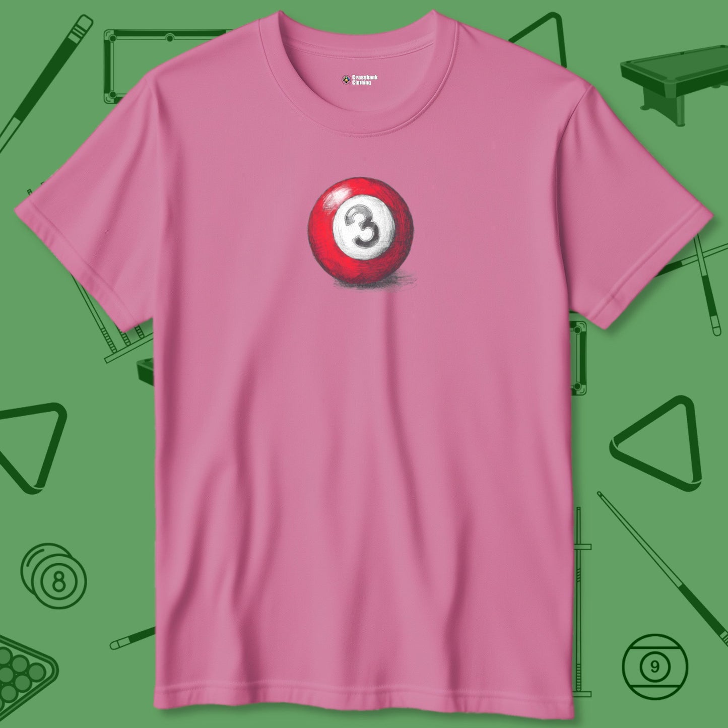 A T-Shirt with billiards-themed design from Crossbank Clothing