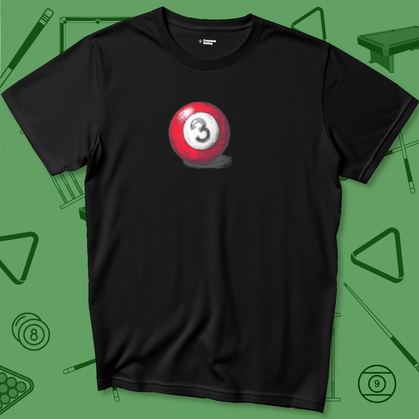 A T-Shirt with billiards-themed design from Crossbank Clothing